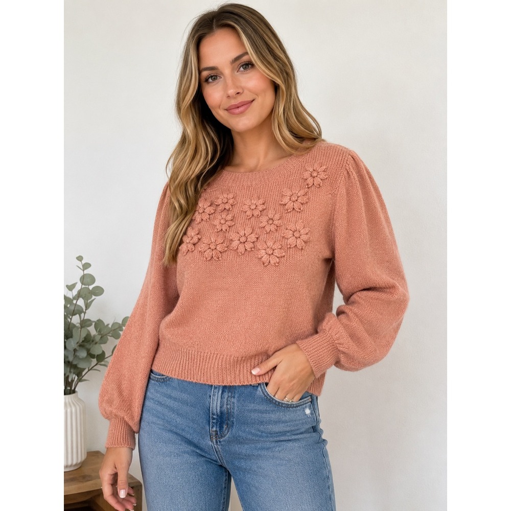 NWT LIZ CLAIBORNE Women's Sweater XXL Rose Quartz Pink Floral Knit Pullover Cozy